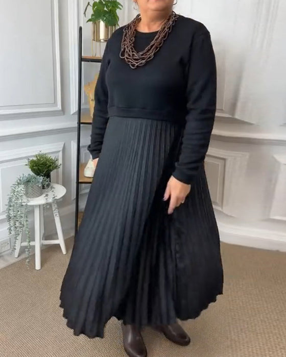 Elegancka sukienka z wstawkami i okrągłym dekoltem