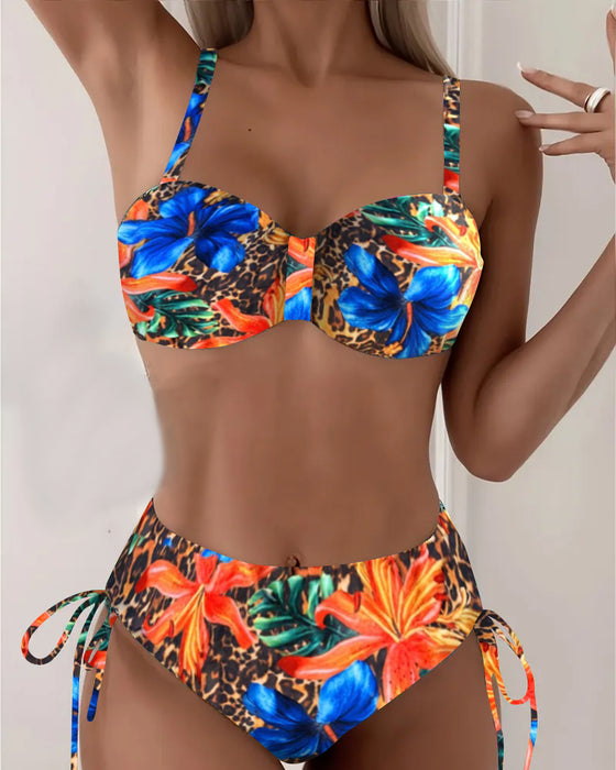 Bikini Bralette Lampartowy Wzór Kwiatowy