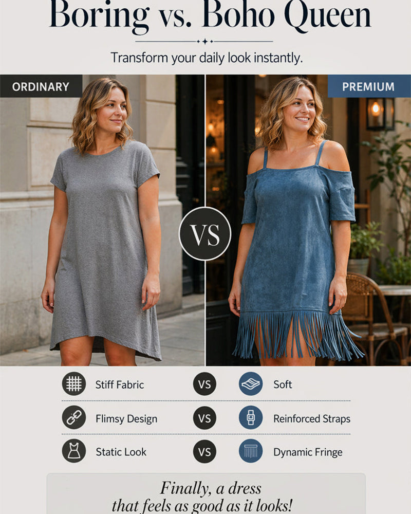 Sukienka Ramiączko Spaghetti Frędzle Gładki Off-Shoulder