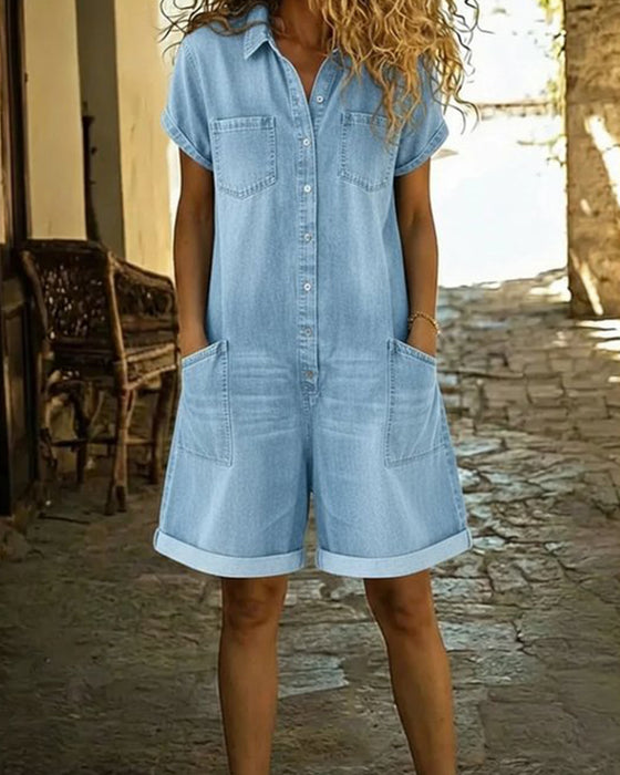 Kombinezon Krótki Rękaw Denim
