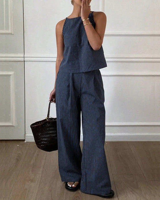 Zestaw W Paski Camisole Szerokie Nogi Spodnie