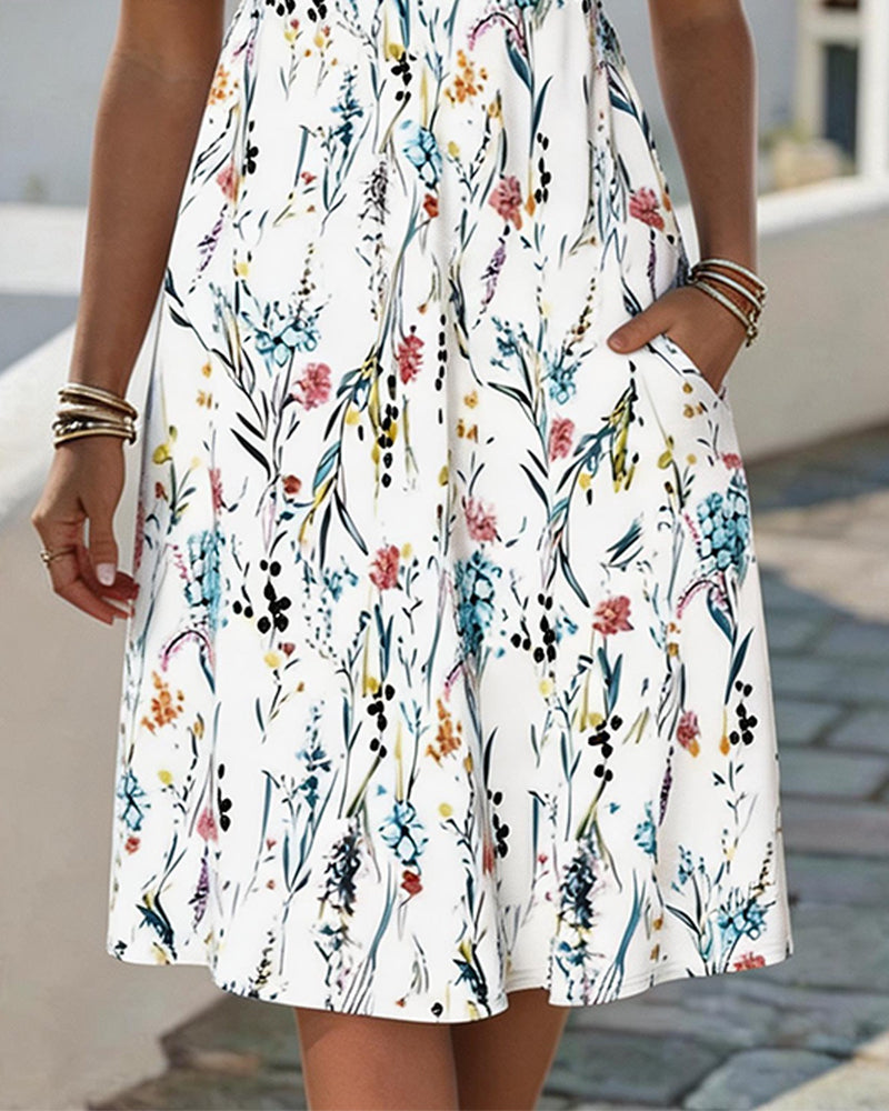Sukienka V Dekolt Białe Tło Akwarela Floral Print