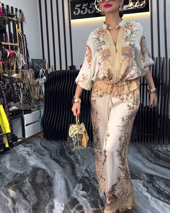 Garnitur o Szerokich Nogawkach Temperament Stójka Zamek Błyskawiczny