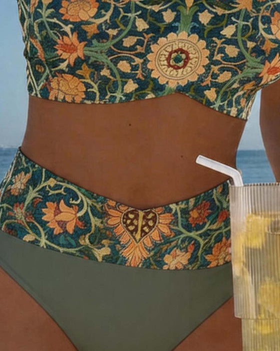 Bikini Vintage Kwiatowy Nadruk Seksowny
