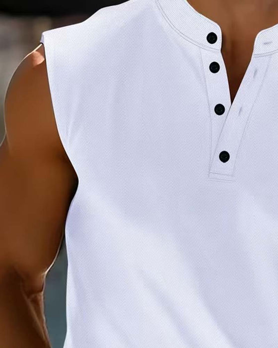 Top Na Ramiączkach Męski Henley Jednokolorowy Sportowy