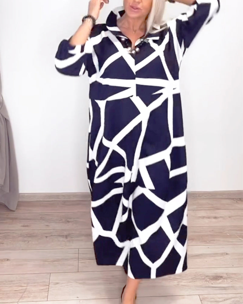 Sukienka Klapki Luźny Druk Geometryczny