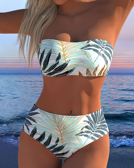 Bikini tropikalny nadruk roślinny bez ramiączek