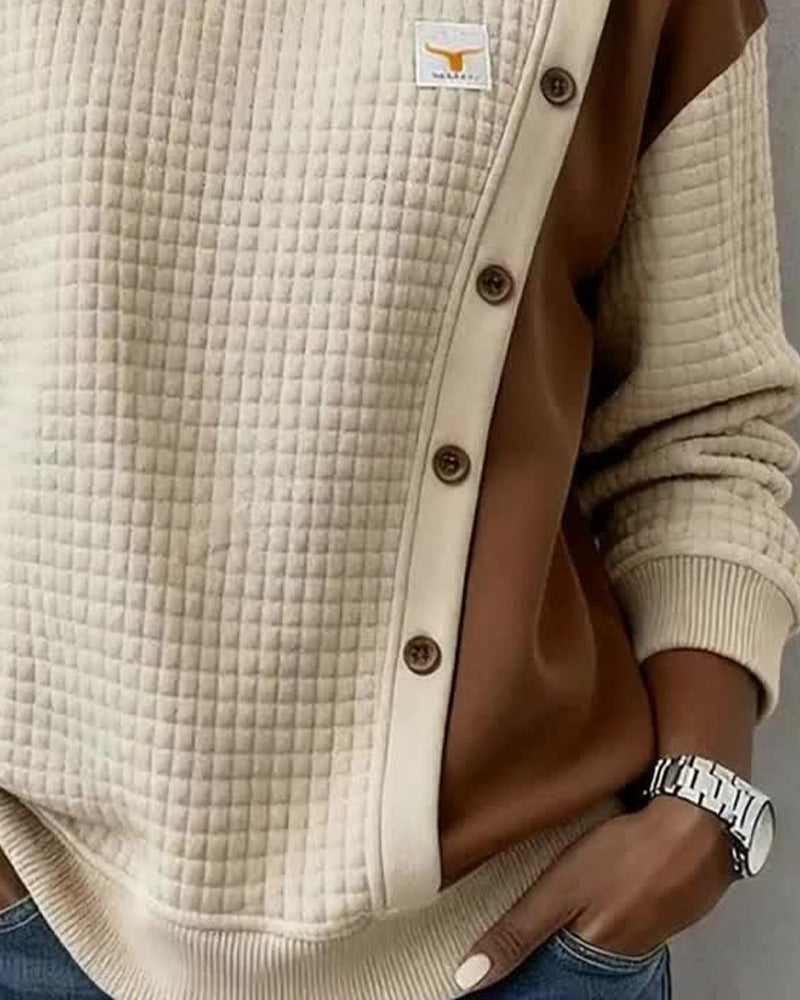 Bluza Z Długim Rękawem Z Tkaniny Waffle I Color Blocking