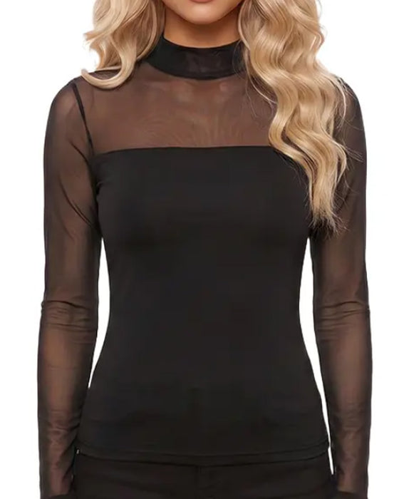 Top Mesh Dopasowany Długi Rękaw