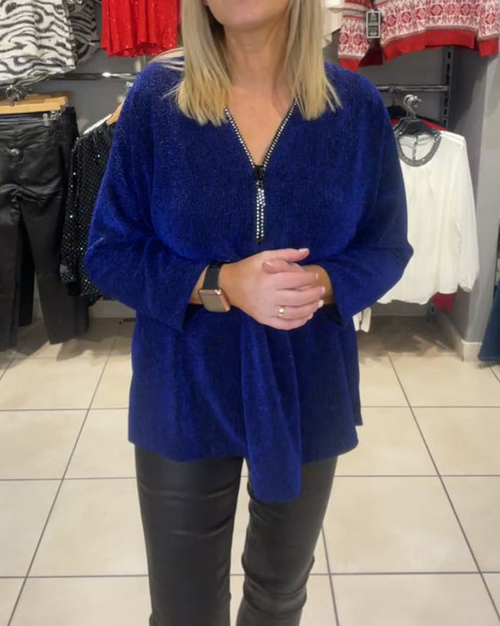 Swobodna bluzka z długim rękawem i zamkiem błyskawicznym