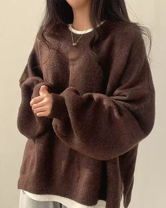 Sweter Okrągły Dekolt Bok Rozcięcie