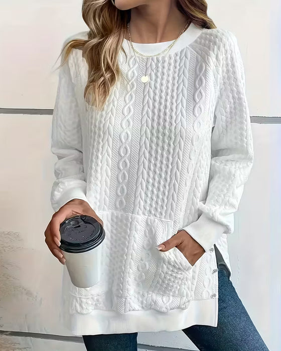 Sweatshirt Z Kieszenką I Podzielonym-Spodkiem Cechami