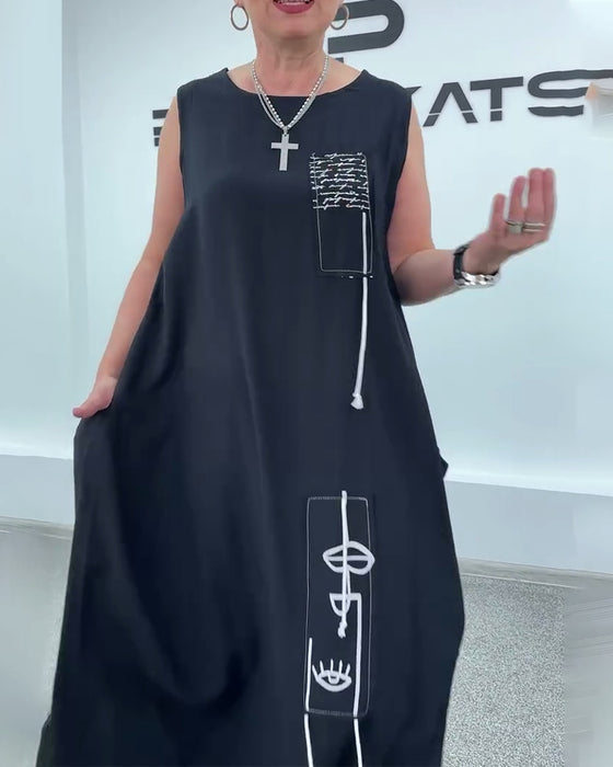 Sukienka Bez Rękawów Oversized Nadruk Literowy