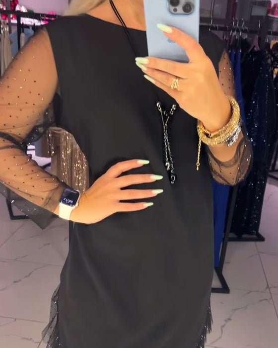 Sukienka Okrągły Dekolt Przezroczysta Siatka Szycie