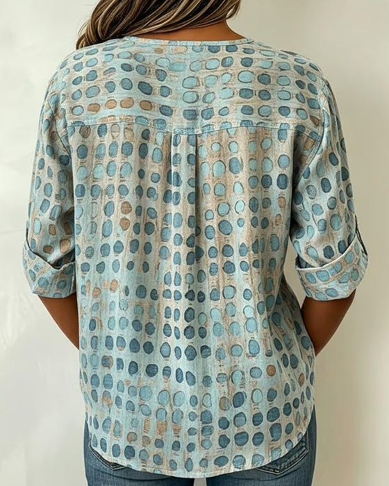 Bluzka Polka Dot Guzik Nadruk
