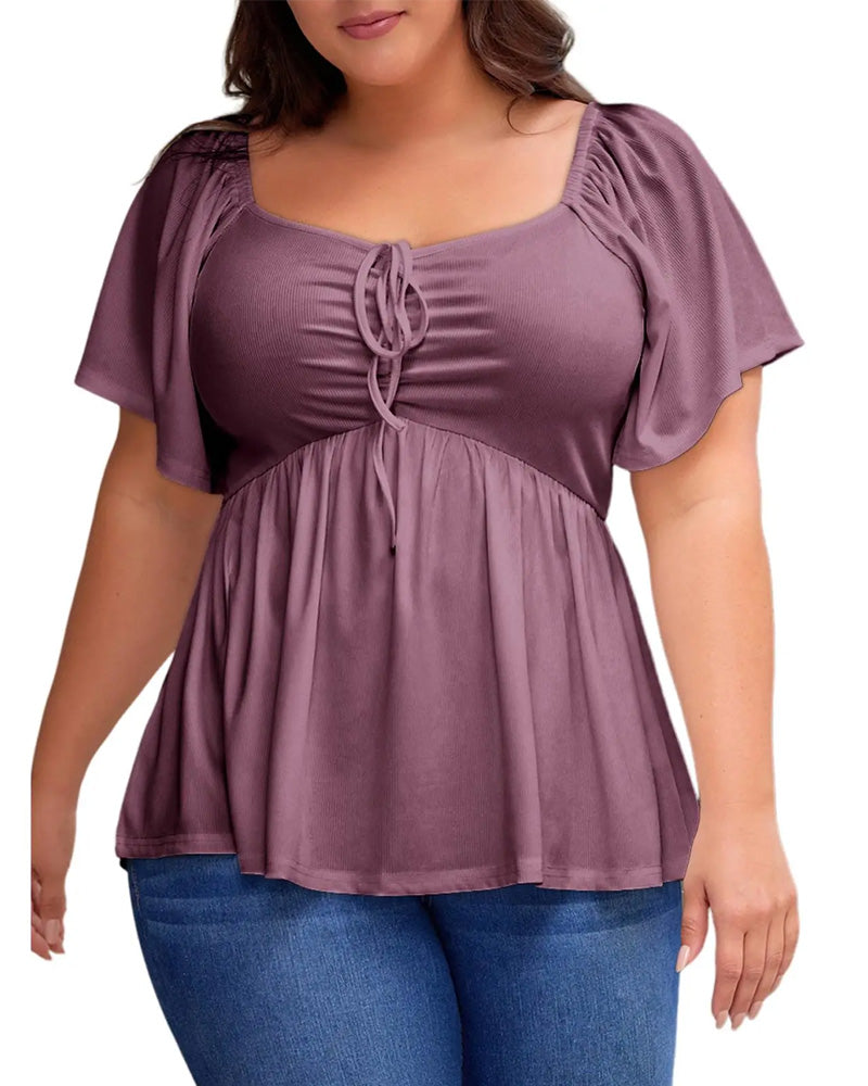 T-Shirt Large Size Square Neck Bubble Sleeve