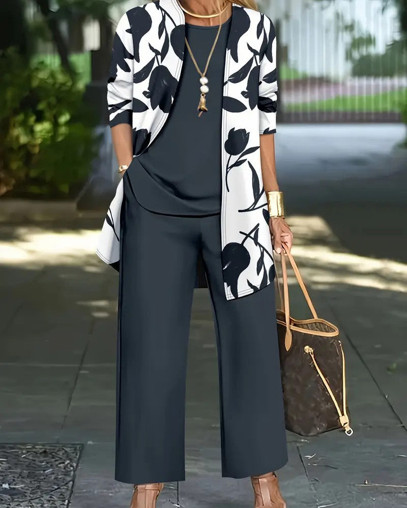 Set Warstwowy Top Szerokie-Nogi Spodnie Trzyczęściowy