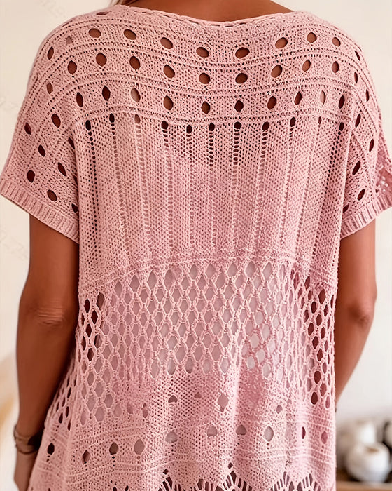 Sweter Okrągły Dekolt Wycięcie