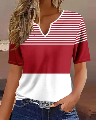T-Shirt Dekolt V Wygodny Drukowany
