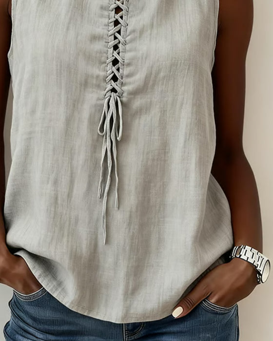 Tank Top Mock Neck Krawat Bez Rękawów