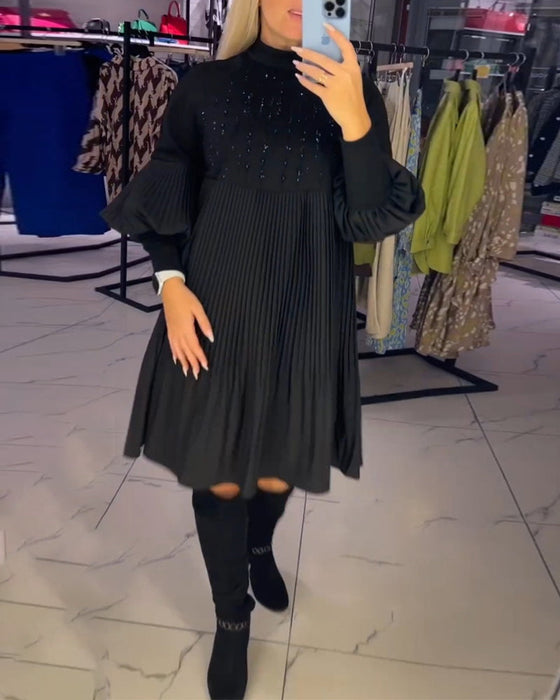 Sukienka z bufiastymi rękawami i stójką