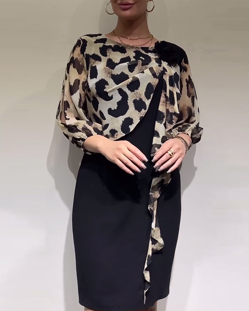 Elegancka patchworkowa sukienka w panterkę
