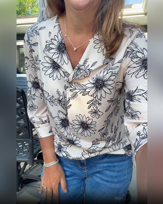 Bluzka Atrament Mycie Kwiatowy Trzy Czwarte Klapa