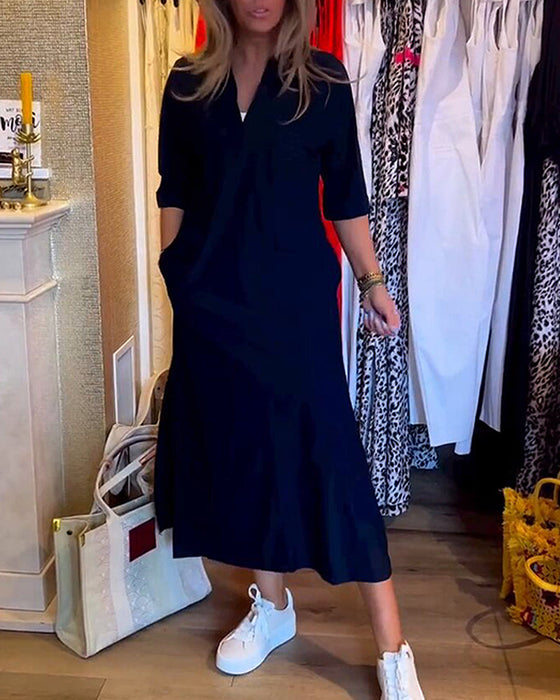 Sukienka kieszonkowa z dekoltem w kształcie litery V