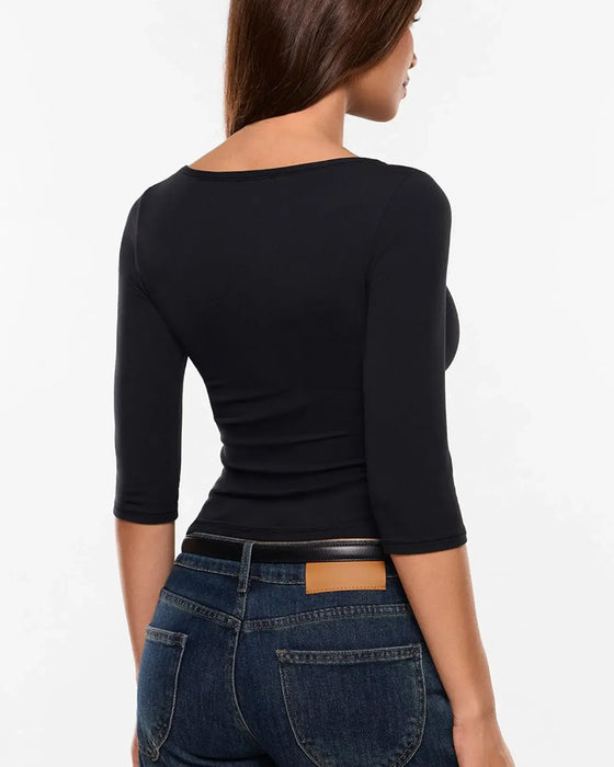 T-Shirt Stylowy Długość Do Łokcia Rękaw Slim Fit Warstwa Bazowa