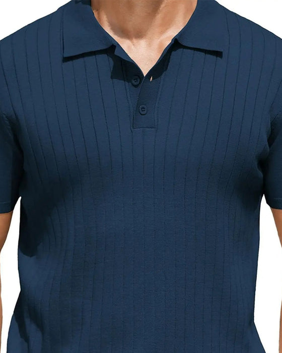 T-Shirt Żebrowany Dzianina Polo Kołnierz