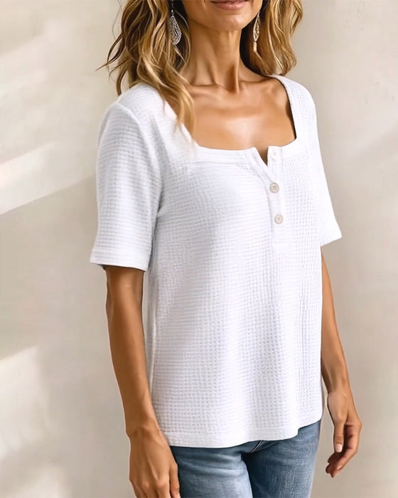 T-Shirt Kwadratowa Szyja Guzik Wafel
