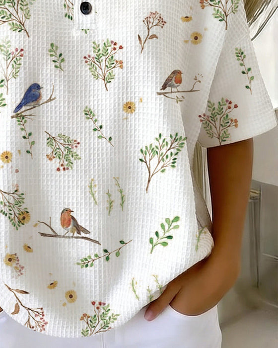 T-Shirt Okrągły Dekolt Guzik Wafel