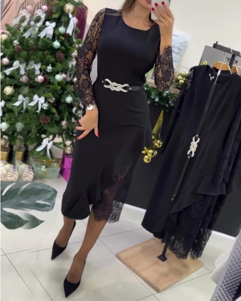 Sukienka Koronka Wstawiony Dopasowany Brzeg Lotosu Ogon Syreny