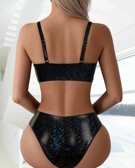 Bikini Wzór Węża Wiązanie Na Piersiach Wysoki Stan Trójkąt