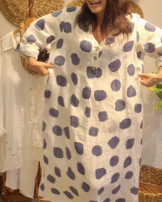 Sukienka swobodna luźna z długim rękawem w kropki