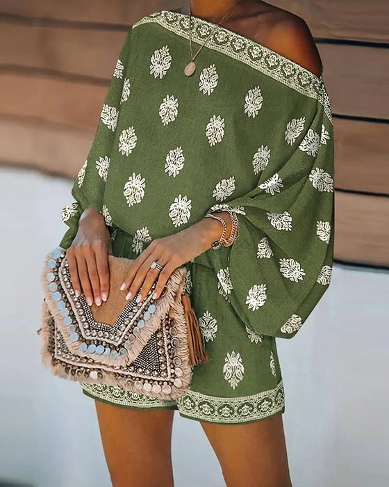 Zestaw Damski 2 Części Strój Boho Top I Szorty