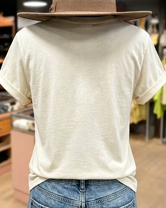 T-Shirt Z Nadrukiem Retro, Krótkim Rękawem I Luźnym Krojem