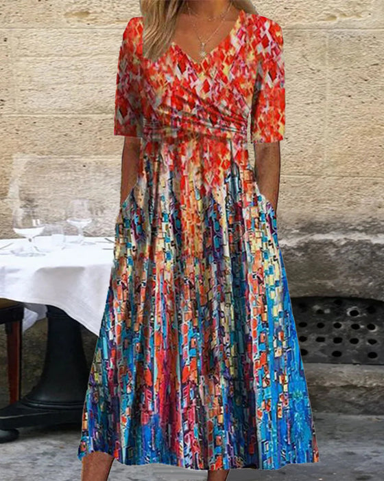 Sukienka resortowa z kieszeniami i dekoltem w kształcie litery V