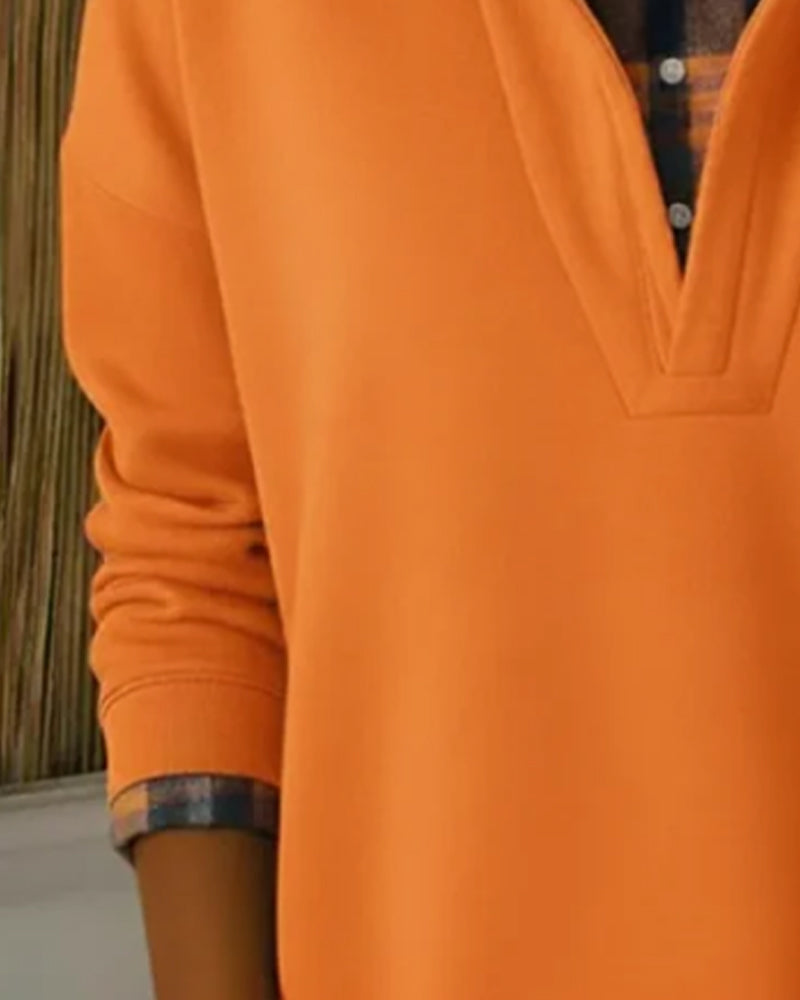 Bluza Z Kapturem Sztuczny Dwuczęściowy Kraciasty Patchwork
