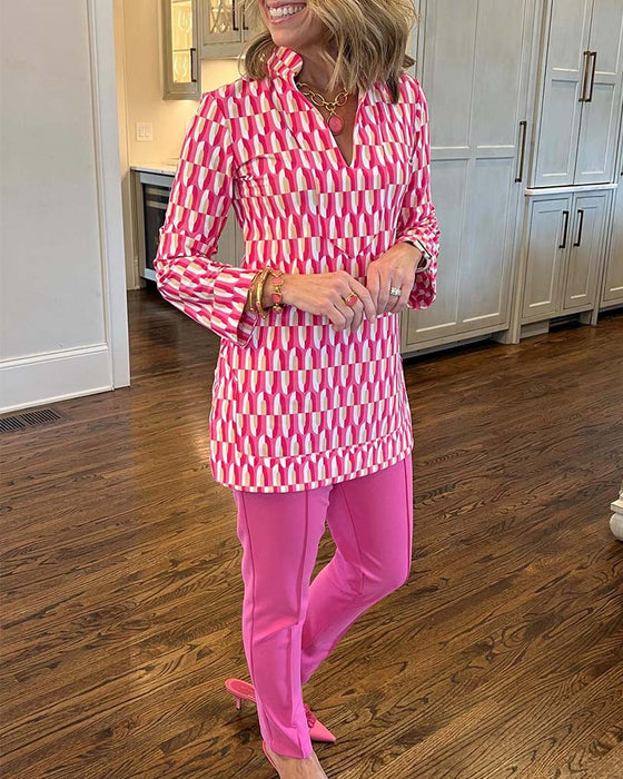 Bluzka ze stójką i rękawami z nadrukiem