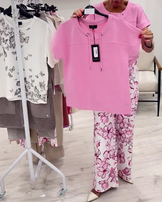 T-Shirt Okrągły Dekolt Sznurek Jednolity Kolor Krótkie Rękawy