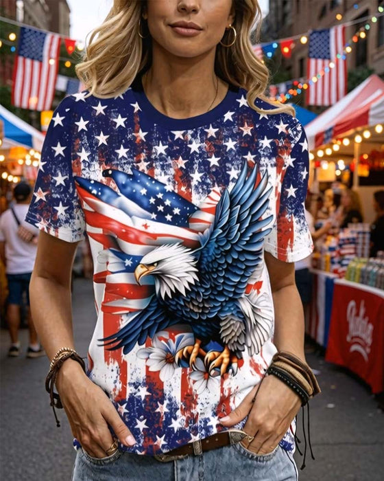 T-Shirt Gwiazdki I Paski Orzeł Druk