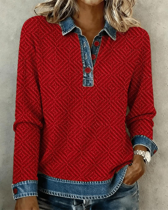 Bluza Z Kołnierzem Denim Patchwork