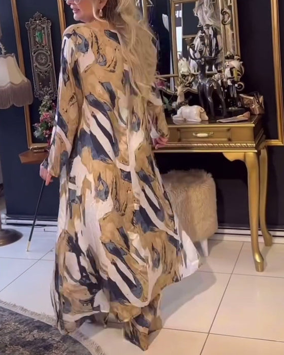 Elegancki dwuczęściowy komplet z nieregularnym nadrukiem