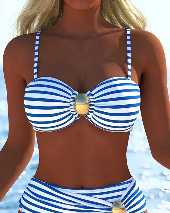 Bikini Ramiączka Spaghetti W Paski Plastikowy Guzik