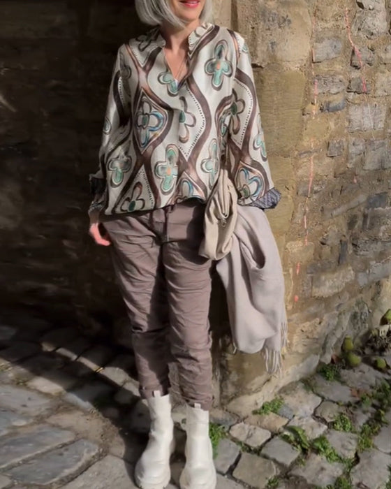 Bluzka w stylu retro z długim rękawem