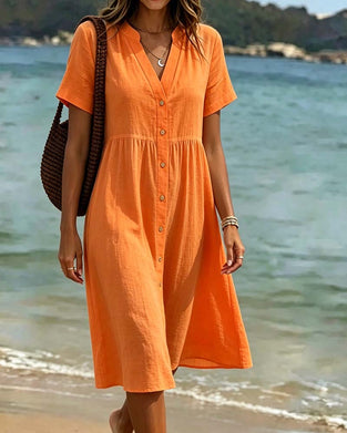 Sukienka V Dekolt Zapinana Na Guziki Styl Resort