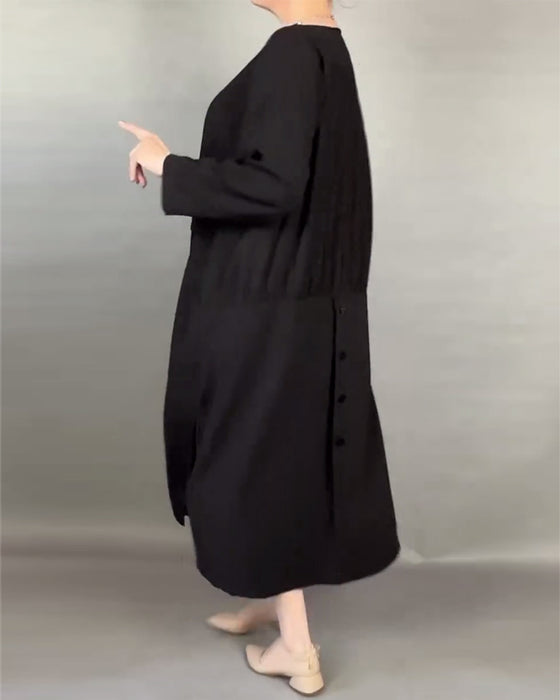 Luźna Sukienka Plus Size W Jednolitym Kolorze Z Guzikami