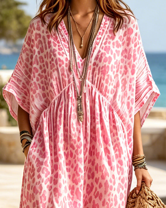 Kjole Løs V-Hals Leopard Taljeret