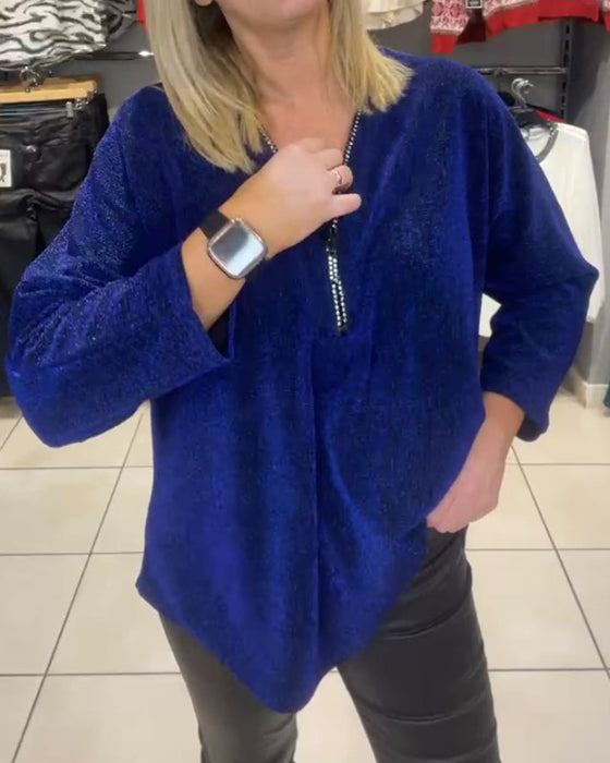 Swobodna bluzka z długim rękawem i zamkiem błyskawicznym